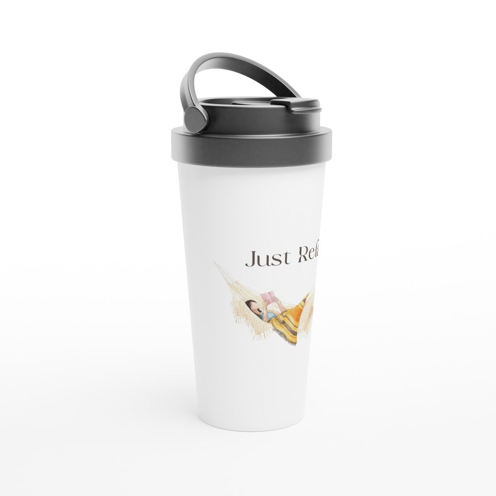 Just Relax - White 15oz Stainless Steel Travel Mug Travel Mug Coffee Globally Fulfilled