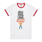 Read Books, Change The World - Staple Ringer Tee White Red Ringer T-Shirt Printed In Australia Reading