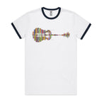 Guitar Reflection In Colour - Staple Ringer Tee White Navy Ringer T-Shirt Music Printed In Australia