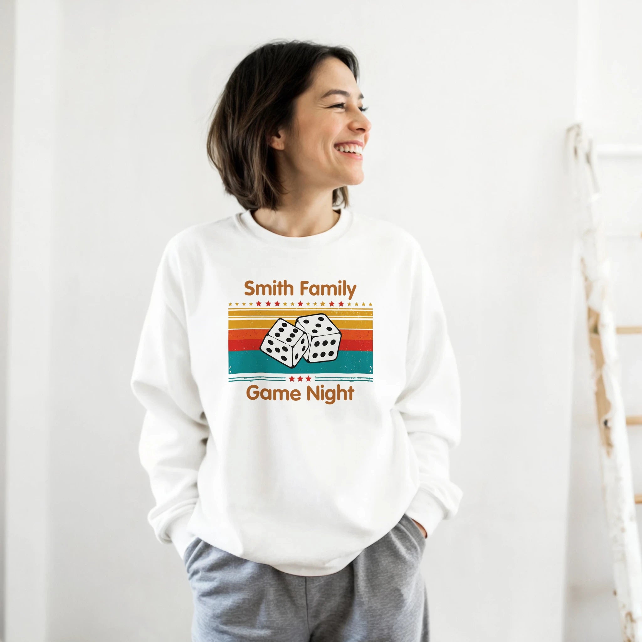 Personalised - Dice, Family Games Night - Classic Unisex Crewneck Sweatshirt | Gildan® 18000 White Personalised Sweatshirt customise Games Globally Fulfilled personalise