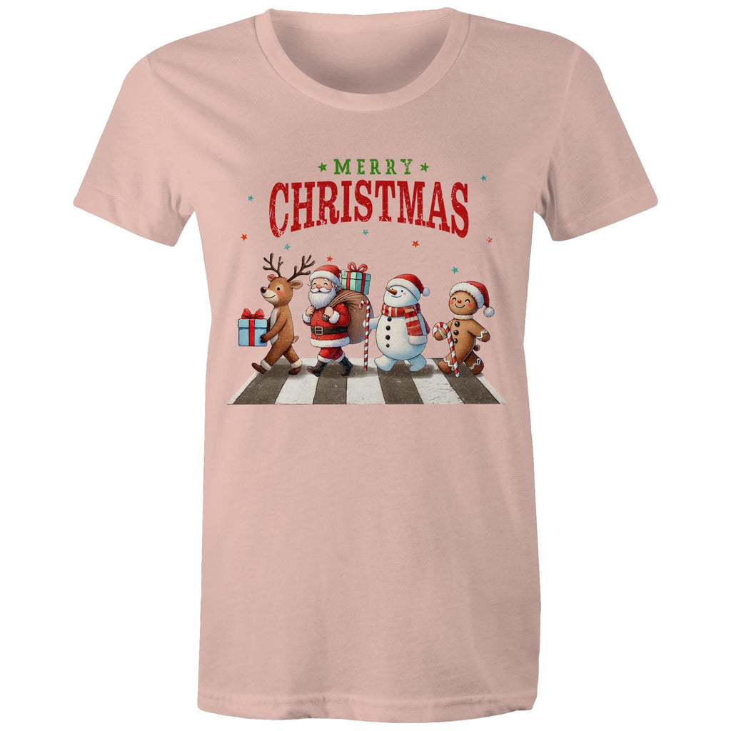 Fab Four, Merry Christmas - Womens T-shirt Pale Pink Womens Christmas T-shirt Christmas Printed In Australia