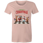 Fab Four, Merry Christmas - Womens T-shirt Pale Pink Womens Christmas T-shirt Christmas Printed In Australia