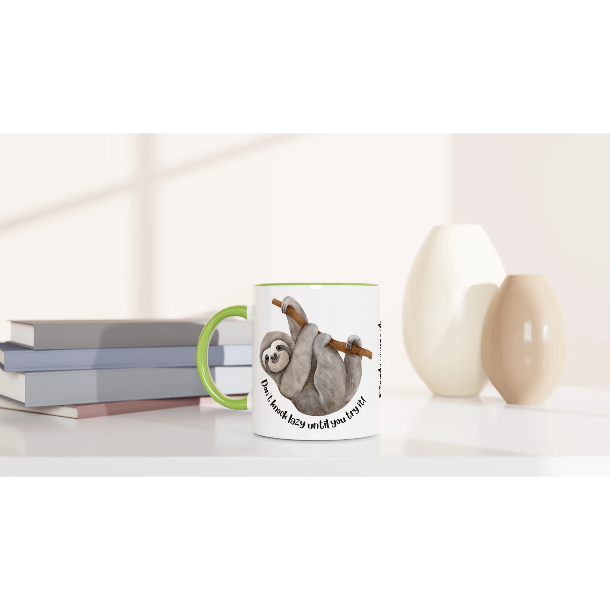 Personalise - Sloth, Don't Knock Lazy Until You Try It - White 11oz Ceramic Mug Personalised Mug animal customise Funny Globally Fulfilled personalise