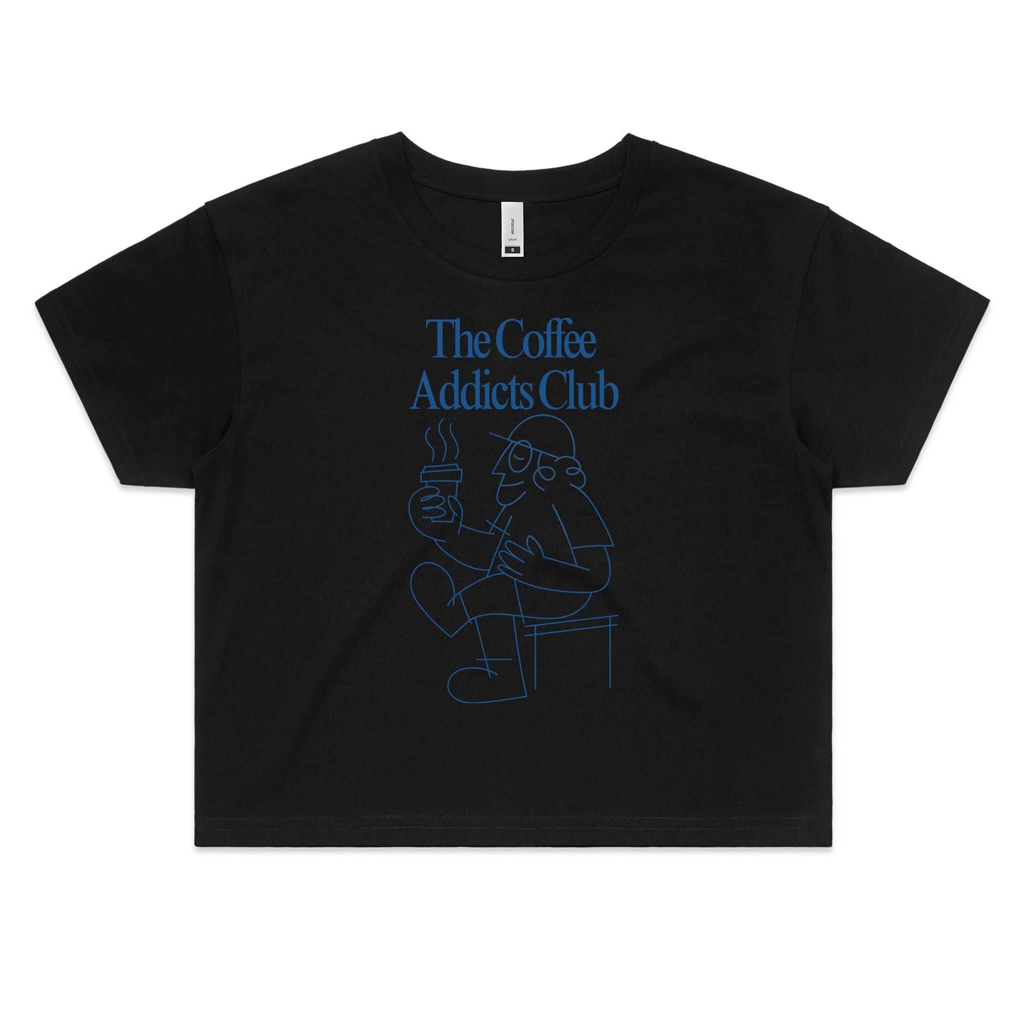 The Coffee Addicts Club Women's AS Colour Crop Tee Black Coffee Printed In Australia