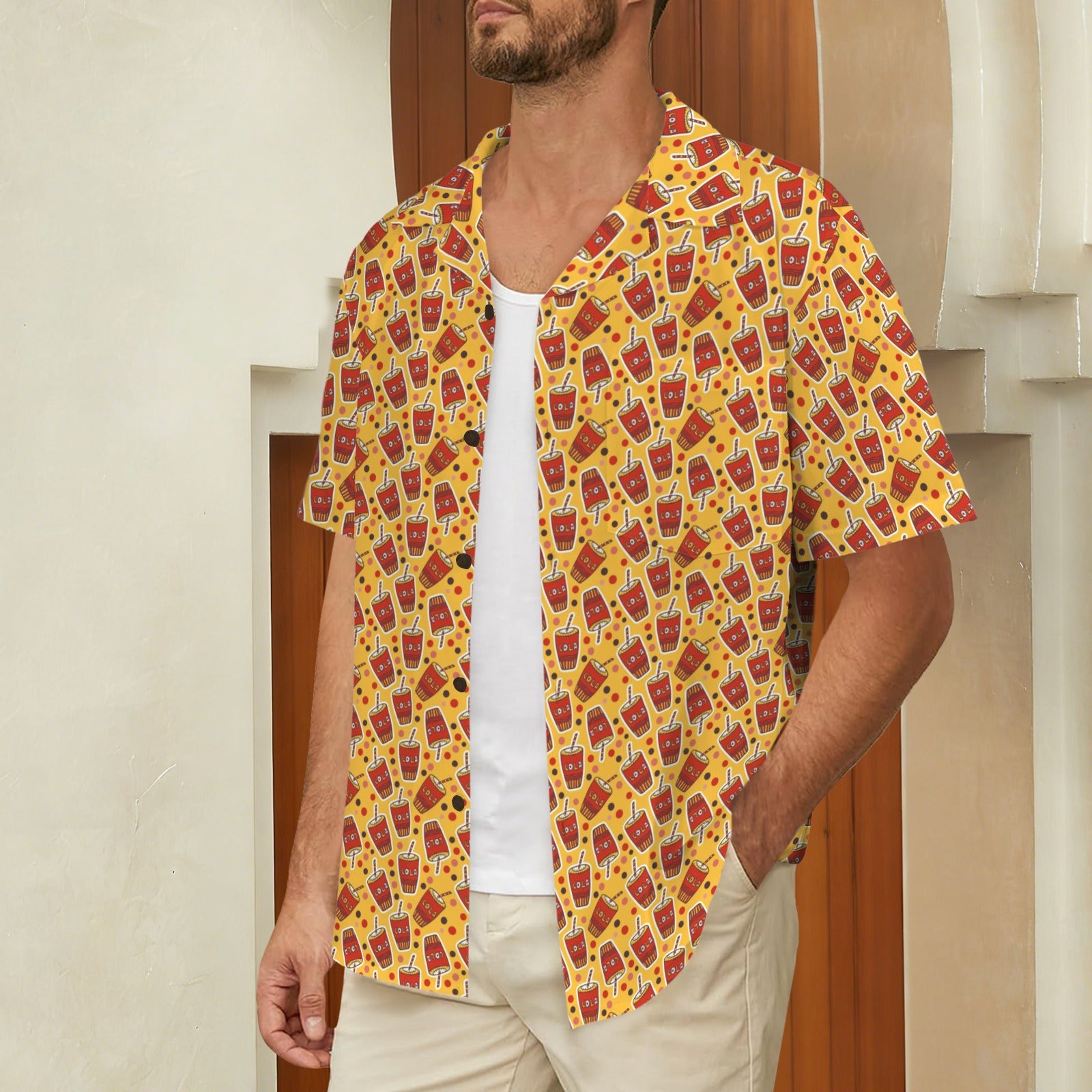 Cola Men's Short Sleeve Hawaiian Shirt Men's Hawaiian Shirt (New) Food Printed Offshore