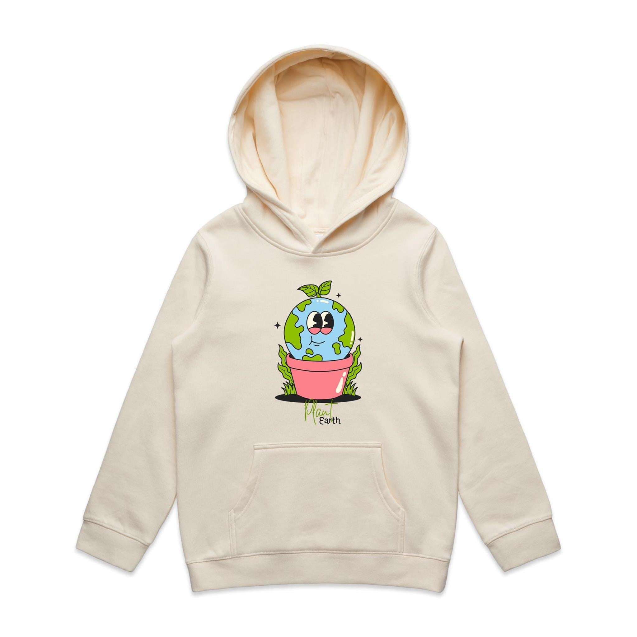 Plant Earth - Kids Hoodie Ecru Kids Hoodie Printed In Australia