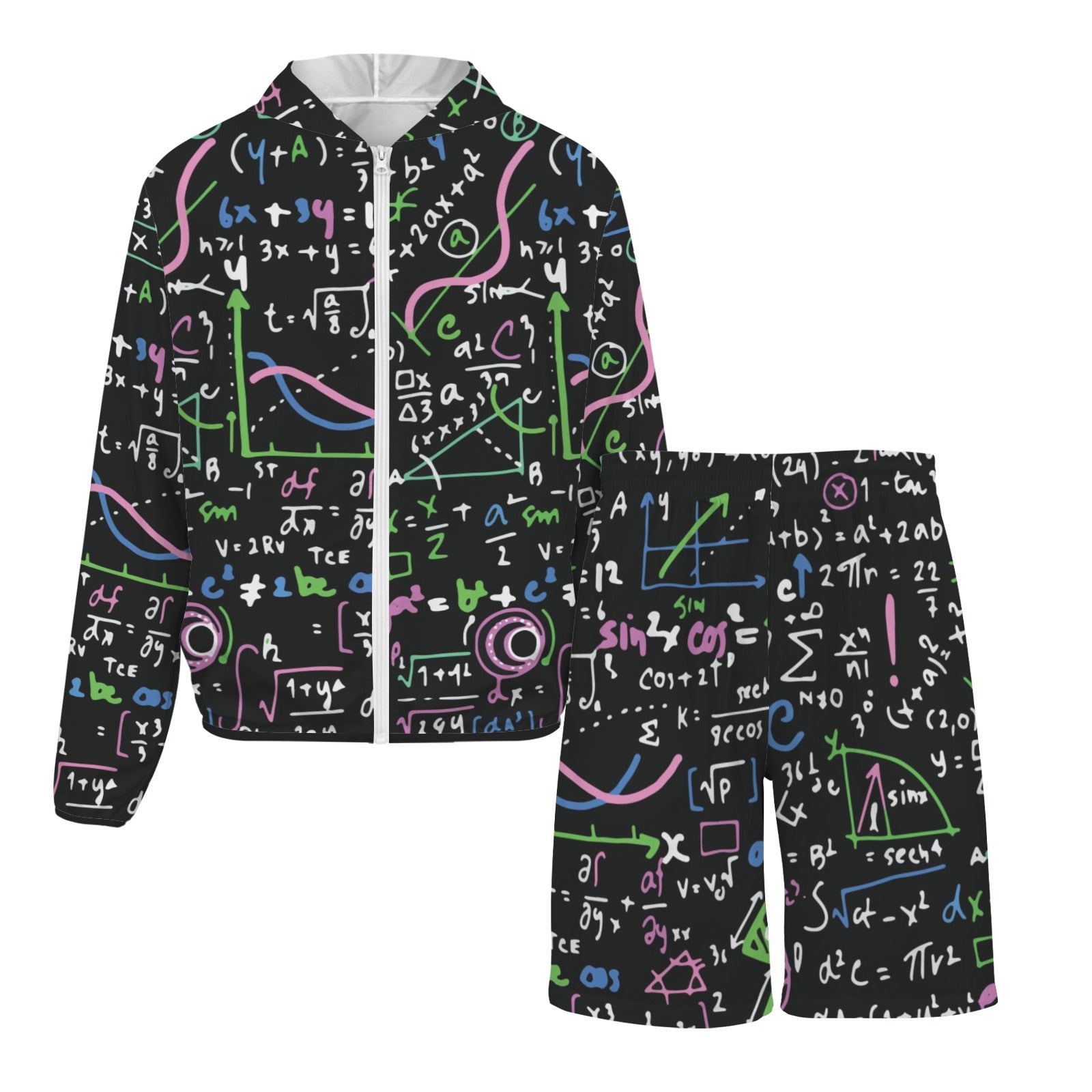 Equations In Green And Pink Men's Lightweight Sun Hoodie & Shorts Set Men's Lightweight Sun Hoodie & Shorts Maths Printed Offshore