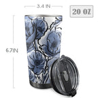 Blue And White Floral - 20oz Mobile Tumbler with Lid (Black Lock) 20oz Travel Mug Plants Printed Offshore