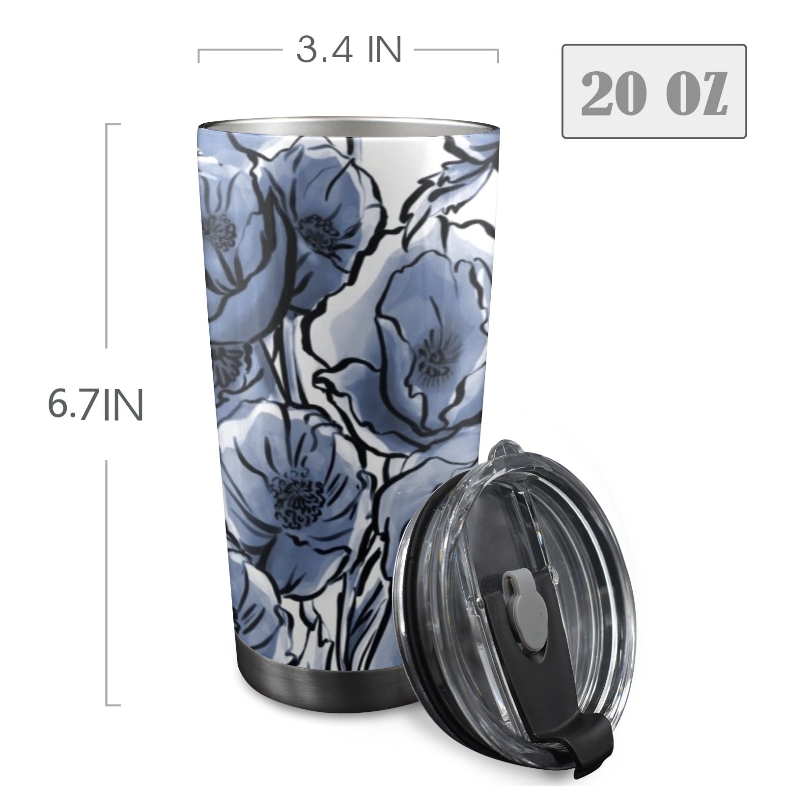Blue And White Floral - 20oz Mobile Tumbler with Lid (Black Lock) 20oz Travel Mug Plants Printed Offshore