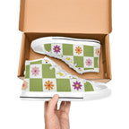 Flower Check Kids High Top Canvas Shoes Kids High Top Canvas Shoes Plants Printed Offshore