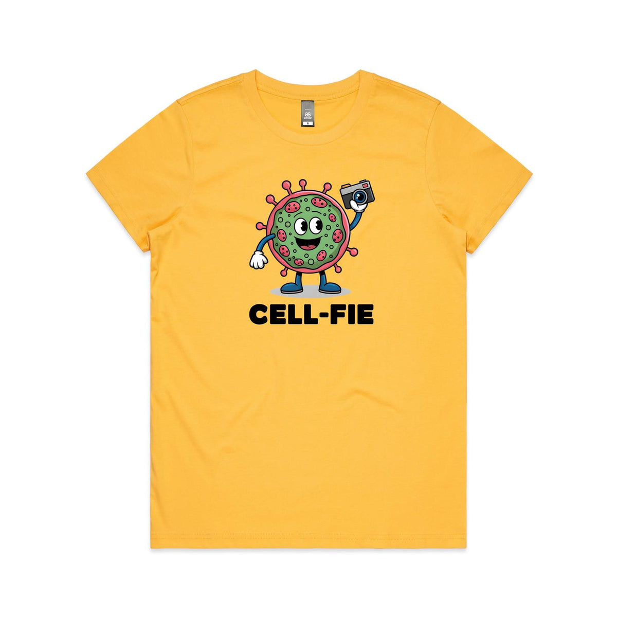 Cell-fie Cell Selfie Women's AS Colour Women's T-shirt Yellow Womens T-shirt Printed In Australia Science