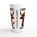 Personalise - Coffee First, Questions Later, Highland Cow - White Latte 17oz Ceramic Mug Personalised Latte Mug animal Coffee Globally Fulfilled