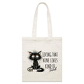 Living That Nine Lives Kind Of Tired, Frazzled Cat Parcel Canvas Tote Bag Default Title Small Tote Bag animal Coffee Printed In Australia