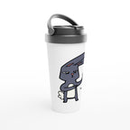 Wake Up, Coffee Rabbit - White 15oz Stainless Steel Travel Mug Travel Mug animal Coffee Globally Fulfilled