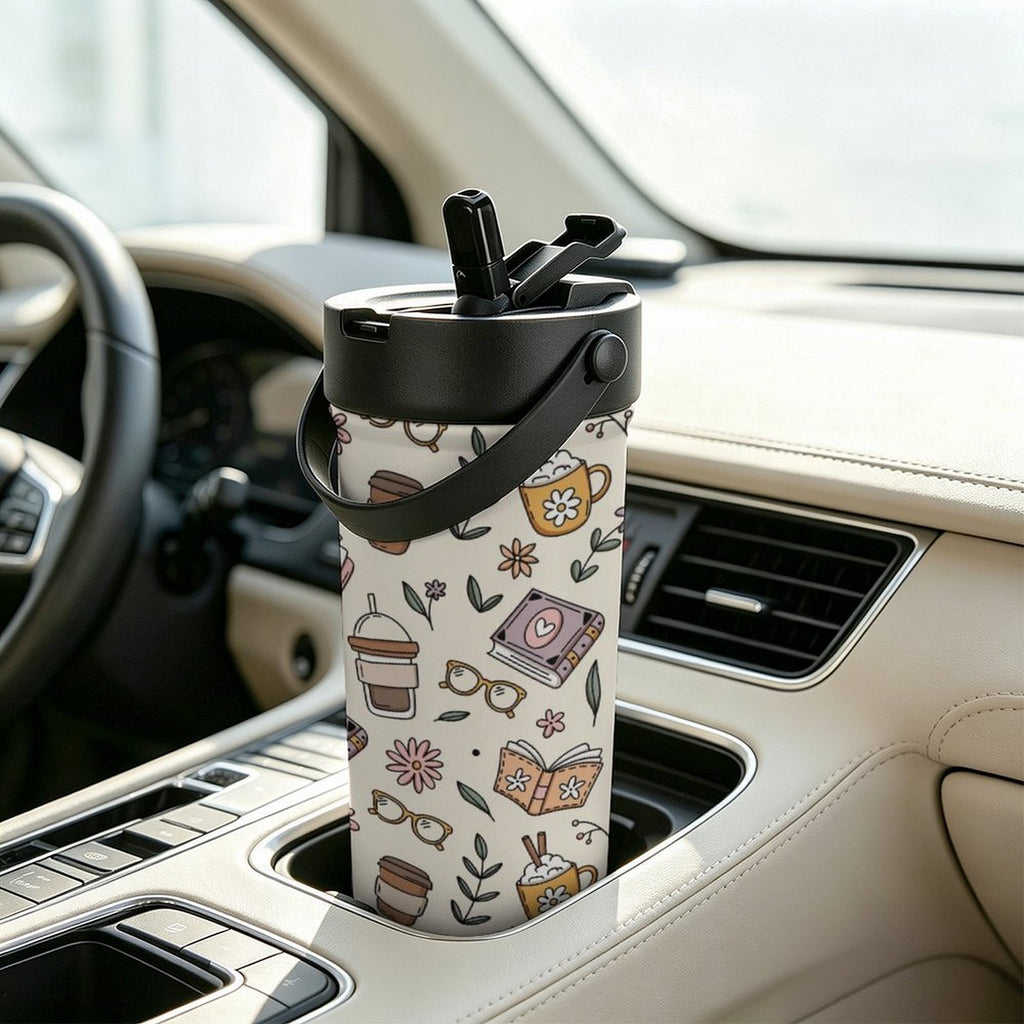 Books And Coffee 20oz Tea Tumbler with Carry Handle