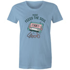 Music Feeds The Soul, Cassette Tape - Womens T-shirt Carolina Blue Womens T-shirt Music Printed In Australia