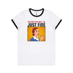 Everything Is Just Fine - Women's Ringer Tee White Black Womens Ringer T-shirt comic Printed In Australia