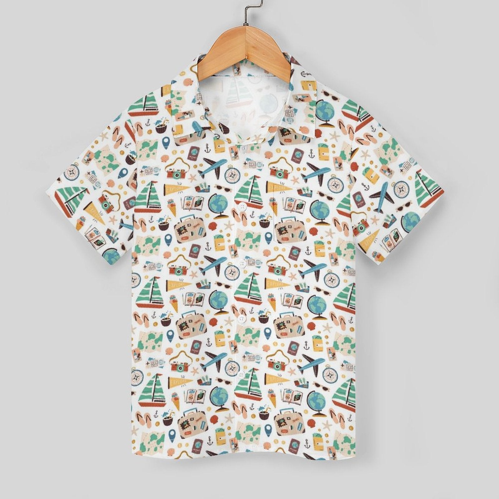 Travel And Explore Kids Youth Short Sleeve Button Up Shirt