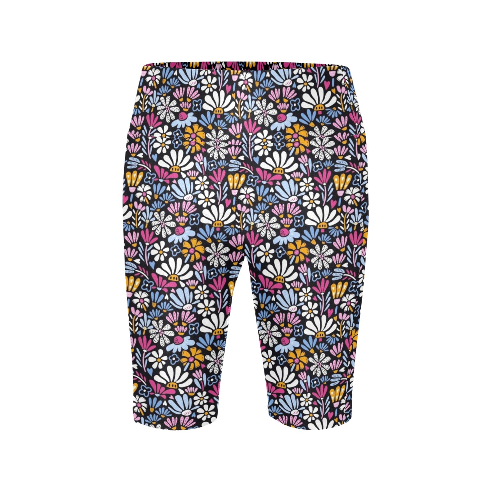 Graphic Flowers On Black Women's Bike Shorts With Side Pockets Women's Bike Shorts Plants Printed Offshore
