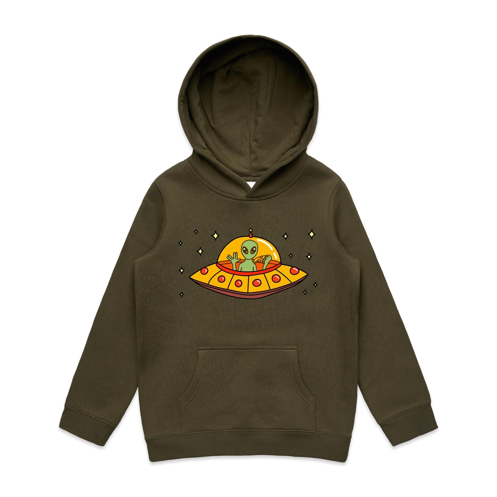 Alien Pizza - Kids Hoodie Army Kids Hoodie Printed In Australia