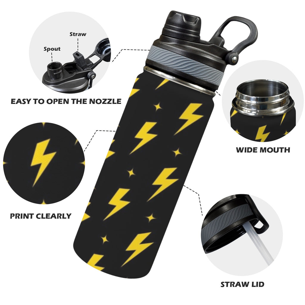 Yellow Lightning - Insulated Water Bottle with Dual-Use Lid (18oz) Insulated Water Bottle with Dual-Use Lid (18oz) comic Printed Offshore