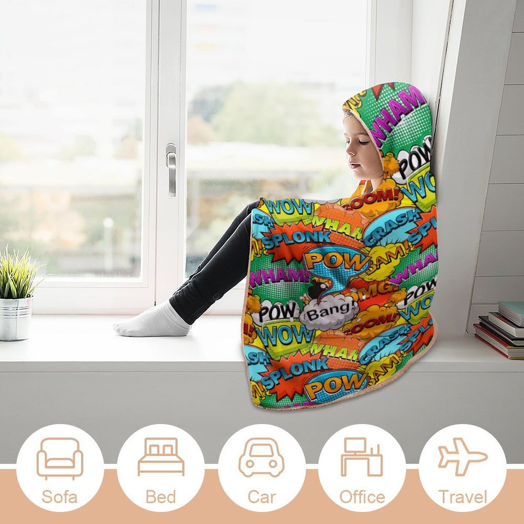 Comic Book 2 Kids Hooded Blanket 100cm x 130cm Kids Hooded Blanket comic Printed Offshore