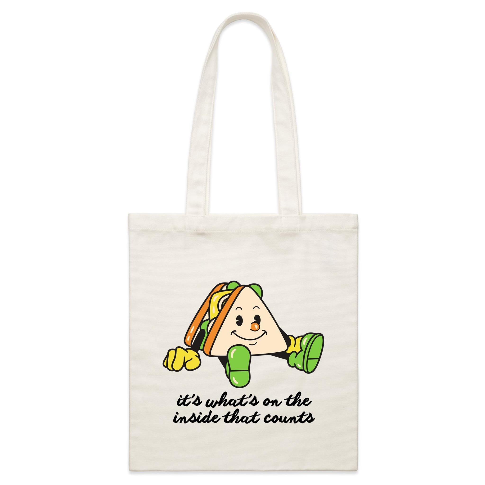 Sandwich, It's What's On The Inside That Counts - Parcel Canvas Tote Bag Default Title Small Tote Bag Food Printed In Australia