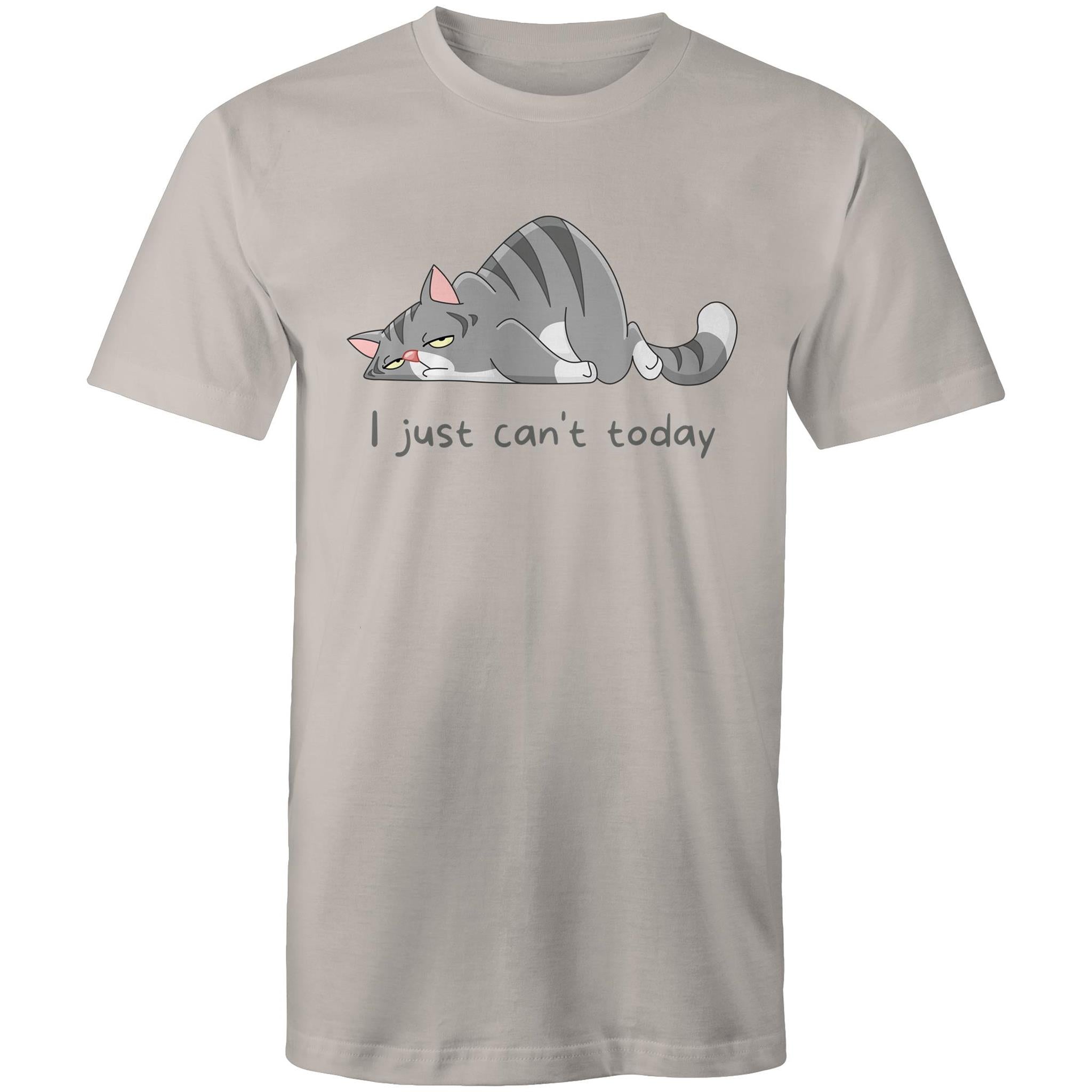 Cat, I Just Can't Today - Mens T-Shirt Light Grey Mens T-shirt animal Printed In Australia