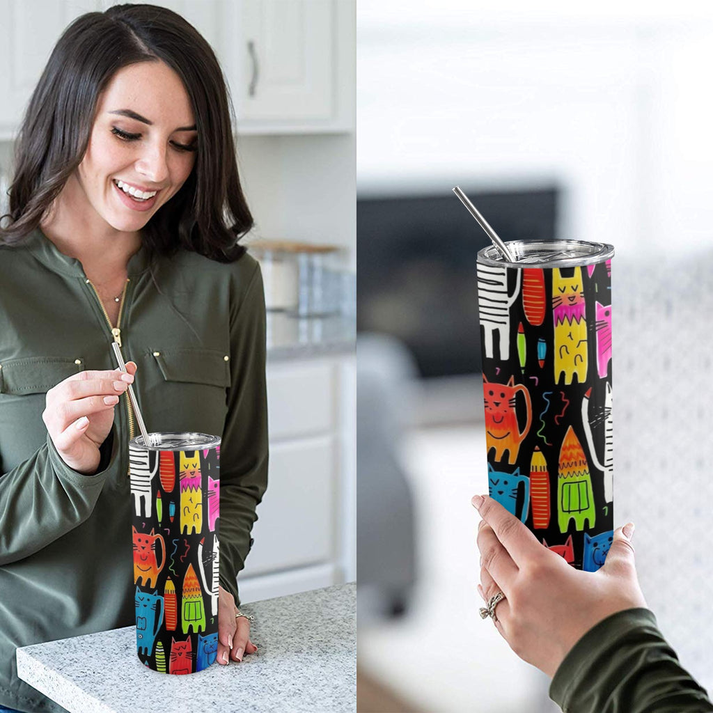 Colourful Cats - 20oz Tall Skinny Tumbler with Lid and Straw