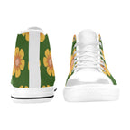 Yellow Flowers On Green Kids High Top Canvas Shoes Kids High Top Canvas Shoes Plants Printed Offshore