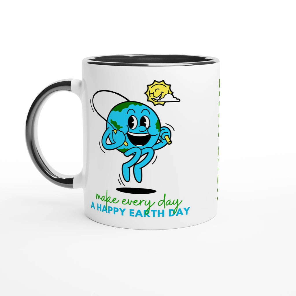 Personalised - Make Every Day A Happy Earth Day - White 11oz Ceramic Mug with Colour Inside Ceramic Black Personalised 11oz Mug customise Environment Globally Fulfilled personalise
