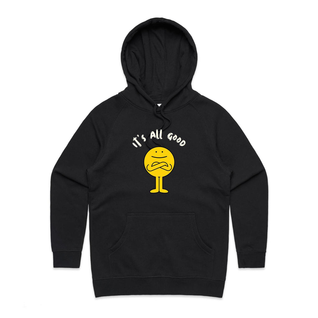 It's All Good - Womens Hoodie Black Womens Hoodie Positivity Printed In Australia