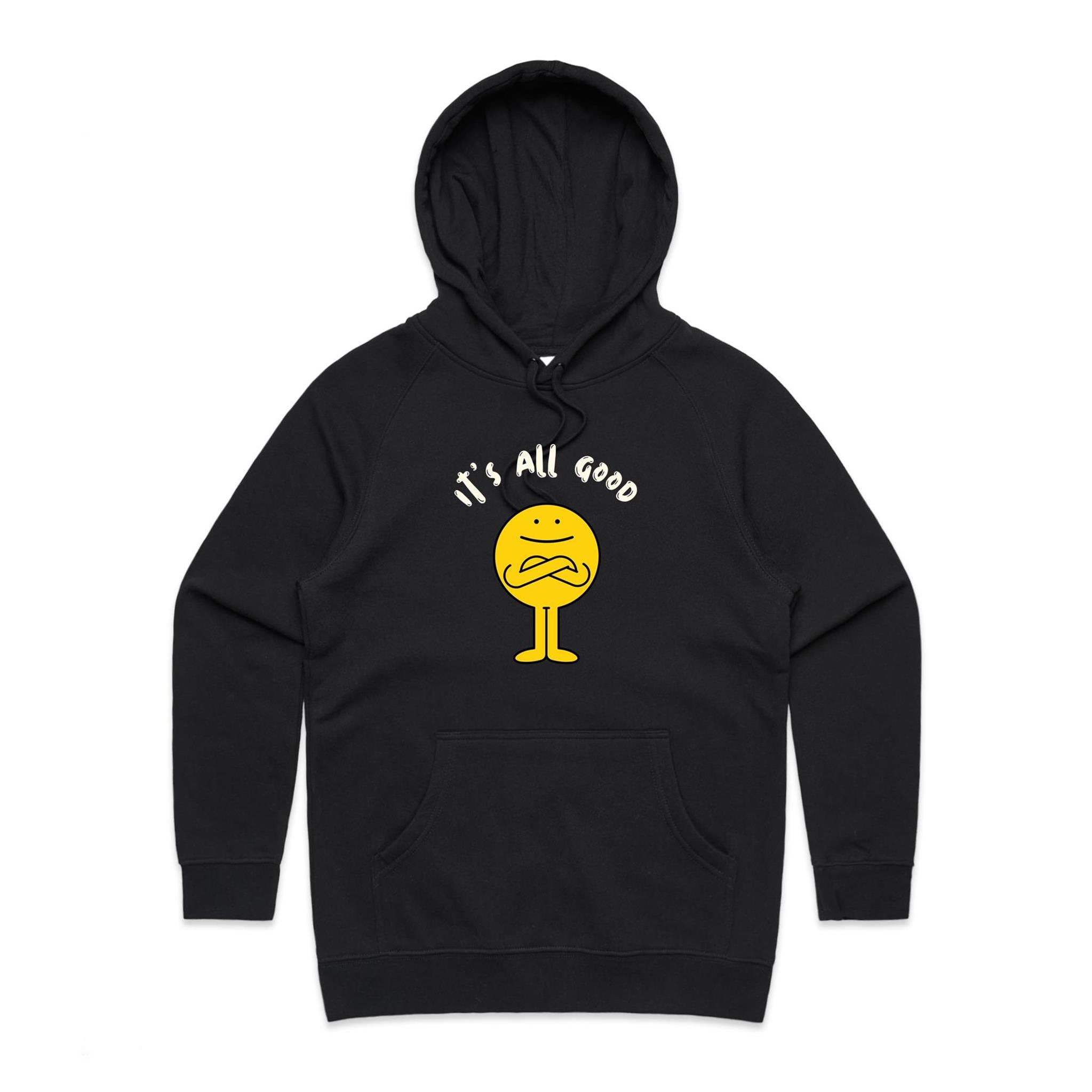 It's All Good - Womens Hoodie Black Womens Hoodie Positivity Printed In Australia