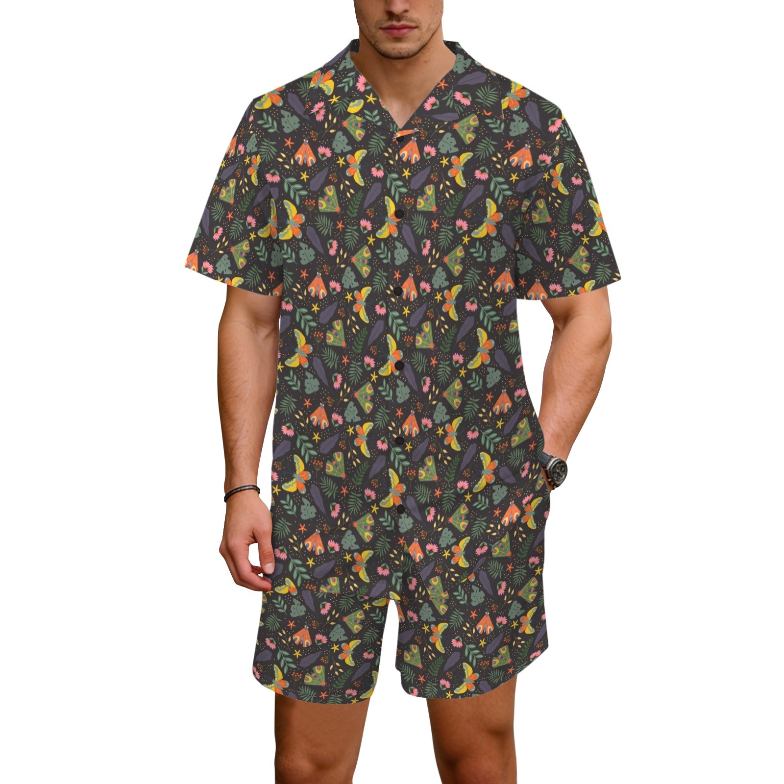 Dark Butterfly Men's Hawaiian Shirt & Shorts Set Men's Hawaiian Shirt & Shorts Set animal Printed Offshore