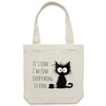 It's Fine, I'm Fine, Frazzled Cat Canvas Tote Bag Default Title Tote Bag animal Printed In Australia