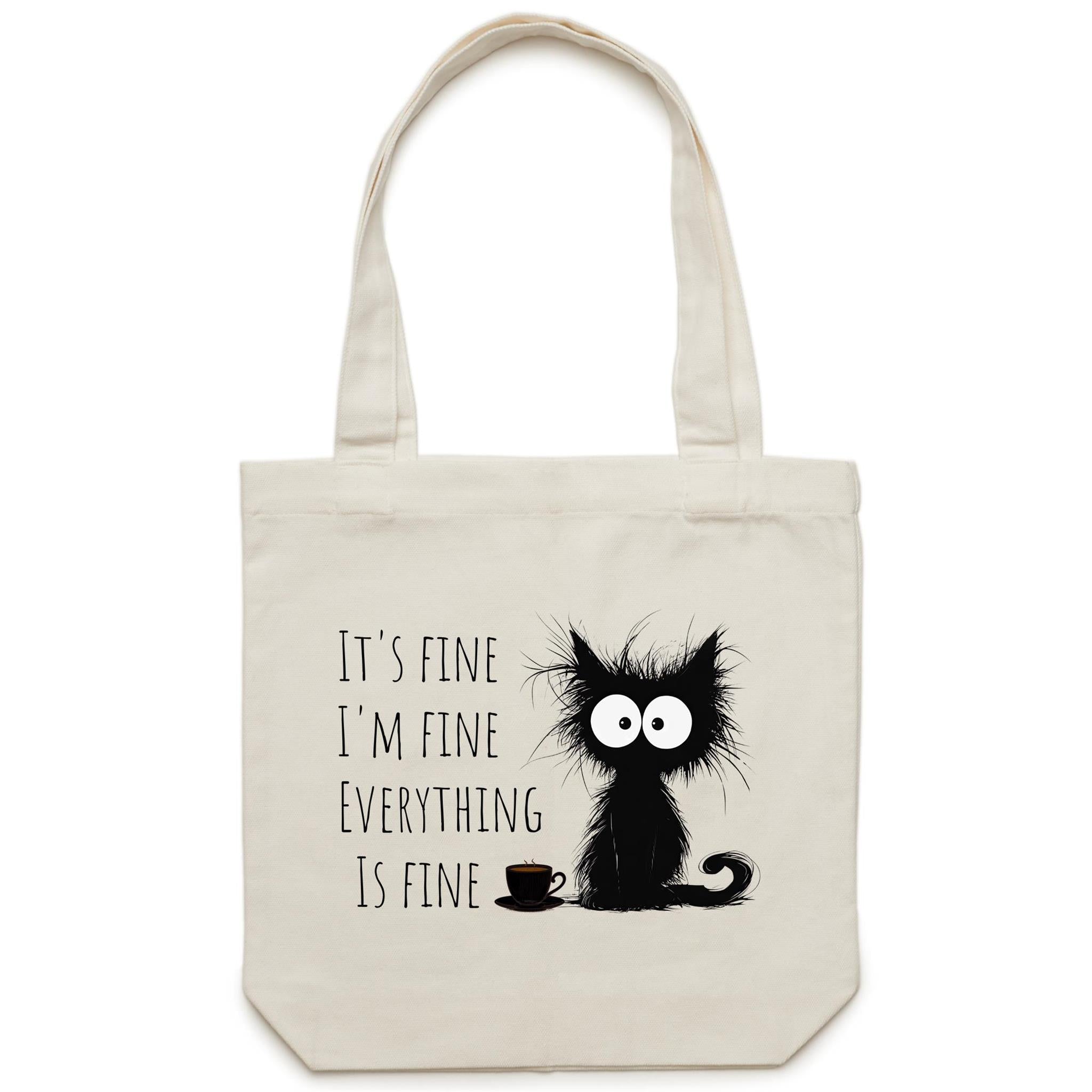 It's Fine, I'm Fine, Frazzled Cat - Canvas Tote Bag Default Title Tote Bag animal Printed In Australia