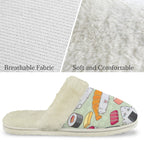 Funny Sushi Men's Fur Trim Thick-Sole Indoor Slippers Men's Fur Trimmed Slippers Food Printed Offshore