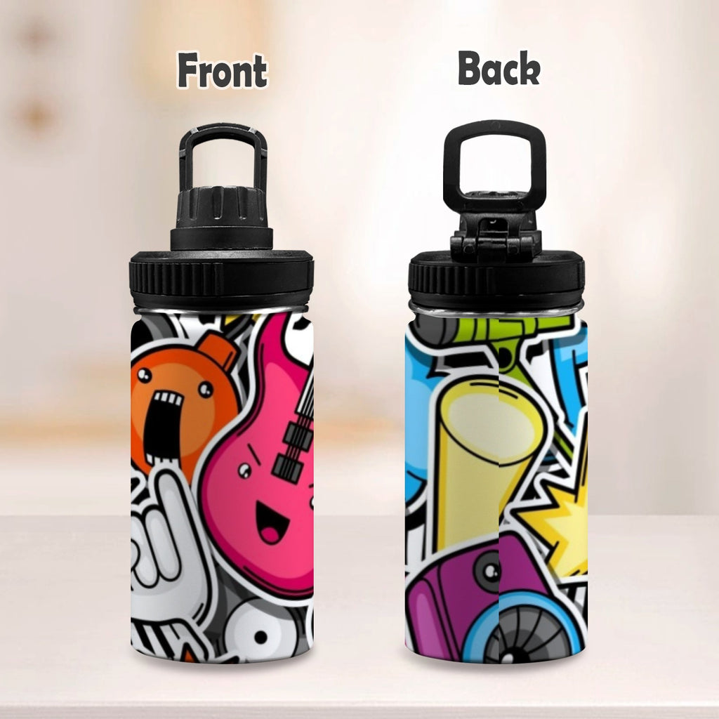 Sticker Music Kids Water Bottle with Chug Lid (12 oz) Kids Water Bottle with Chug Lid Music Printed Offshore