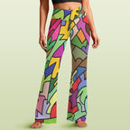 Bright Abstract Colour High Waist Crossover Tummy Control Flare Leggings 5XL High Waist Flare Leggings Printed Offshore