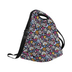 Graphic Flowers On Black Neoprene Lunch Bag/Large (Model 1669) Neoprene Lunch Bag Plants Printed Offshore