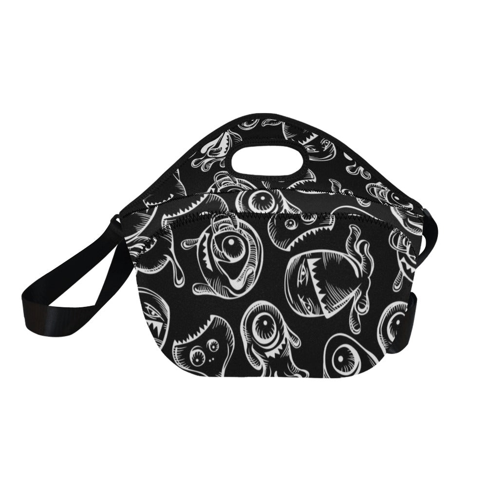 Monsters In Black And White - Neoprene Lunch Bag Neoprene Lunch Bag Printed Offshore