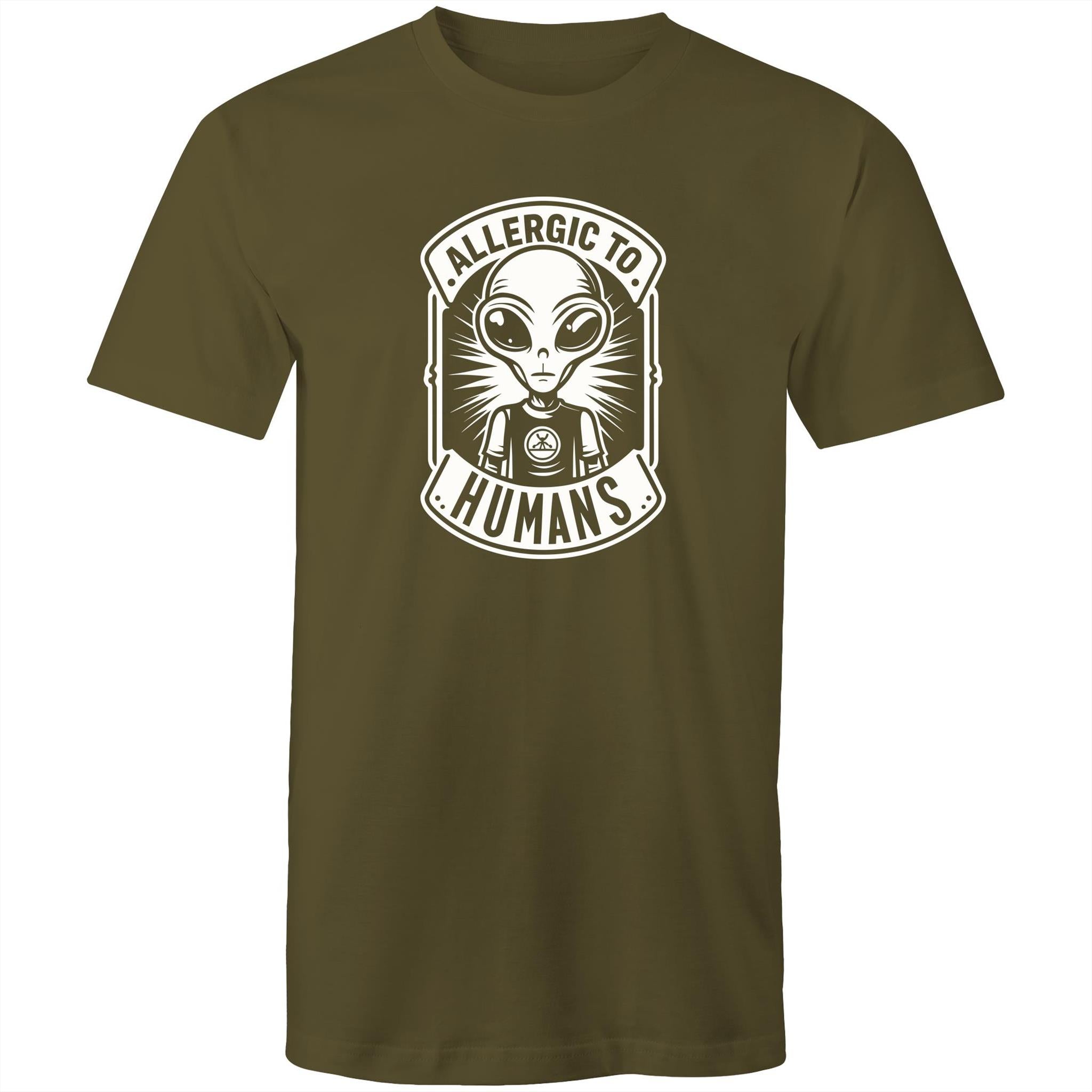 Alien, Allergic To Humans - Mens T-Shirt Army Green Mens T-shirt Printed In Australia Sci Fi