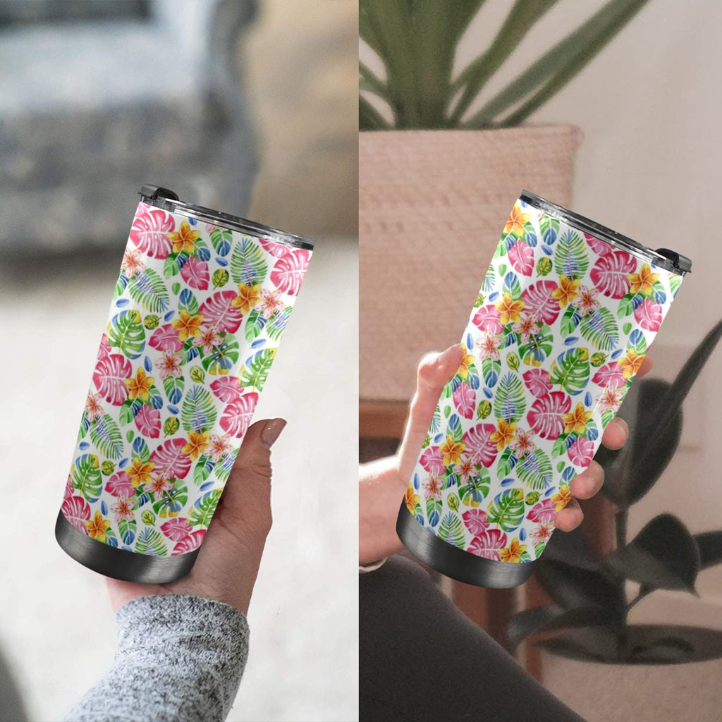 Bright Painted Tropical 20oz Mobile Tumbler with Lid (Black Lock) 20oz Travel Mug Plants Printed Offshore