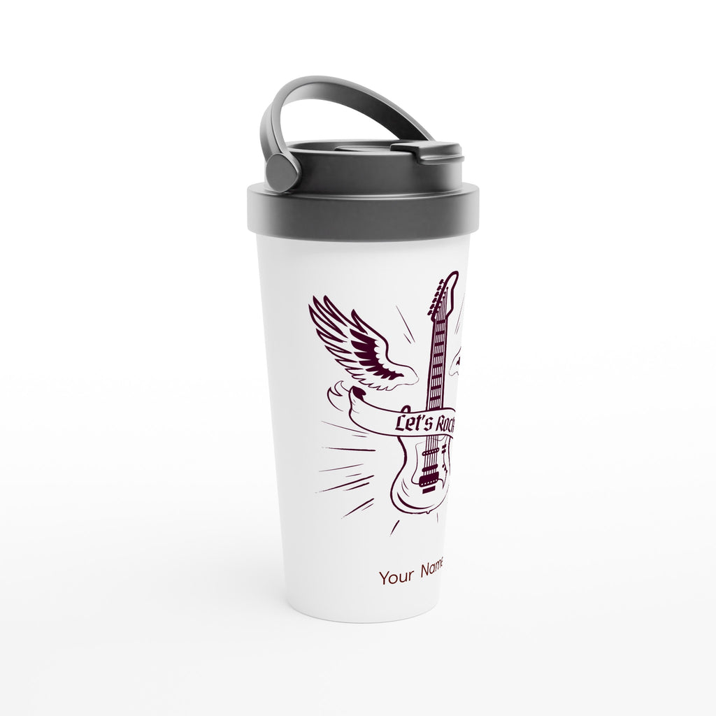Personalised - Let's Rock - White 15oz Stainless Steel Travel Mug Personalised Travel Mug Globally Fulfilled