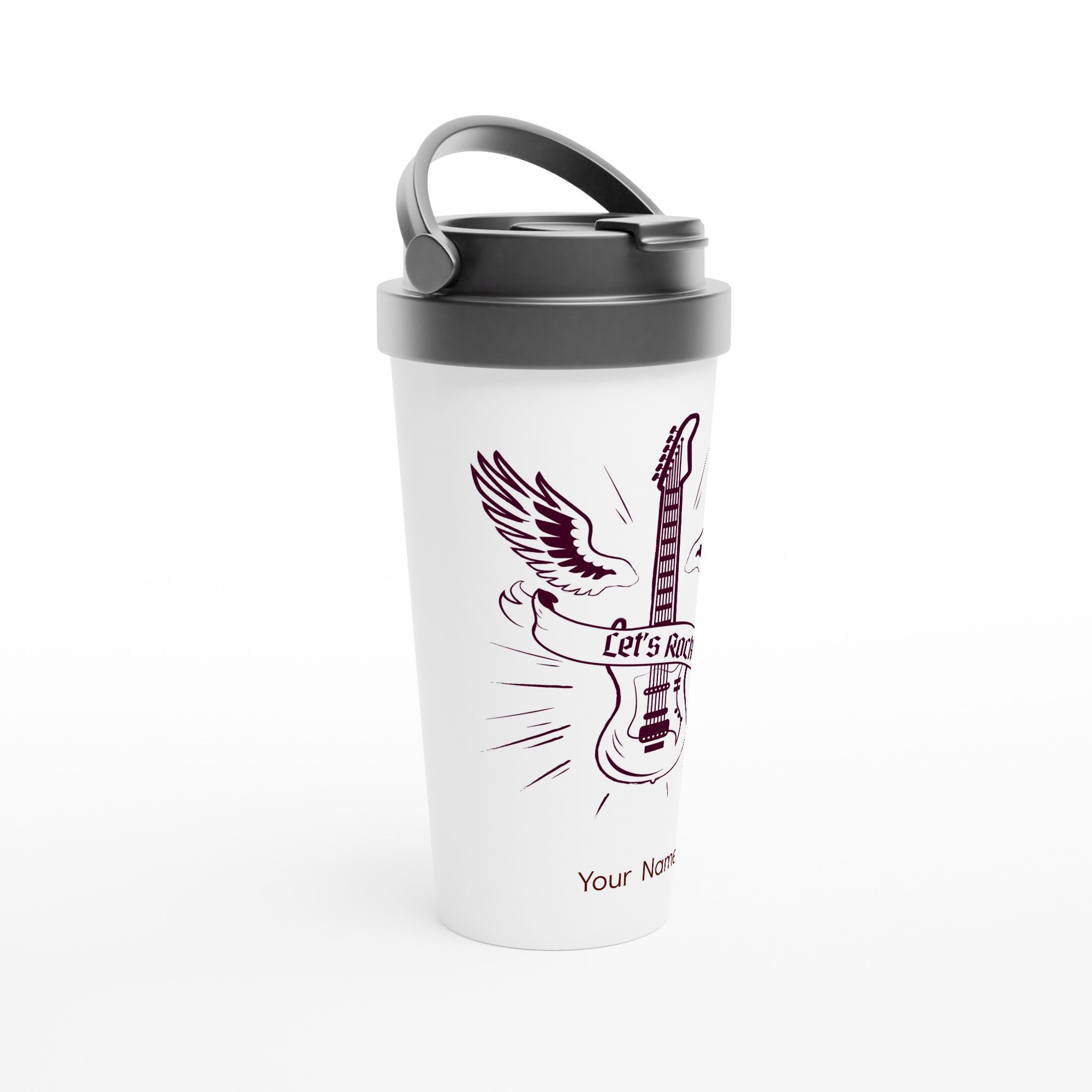 Personalised - Let's Rock - White 15oz Stainless Steel Travel Mug Personalised Travel Mug Globally Fulfilled