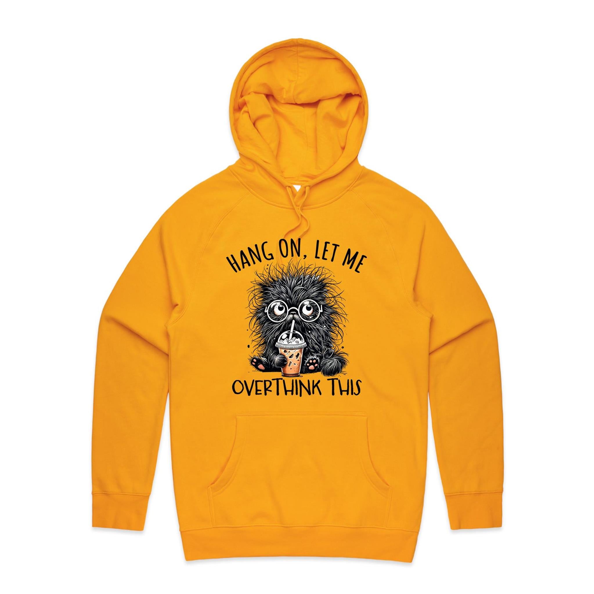 Frazzled Cat, Hang On Let Me Overthink This Men's AS Colour Hoodie Gold Mens Hoodie animal Printed In Australia