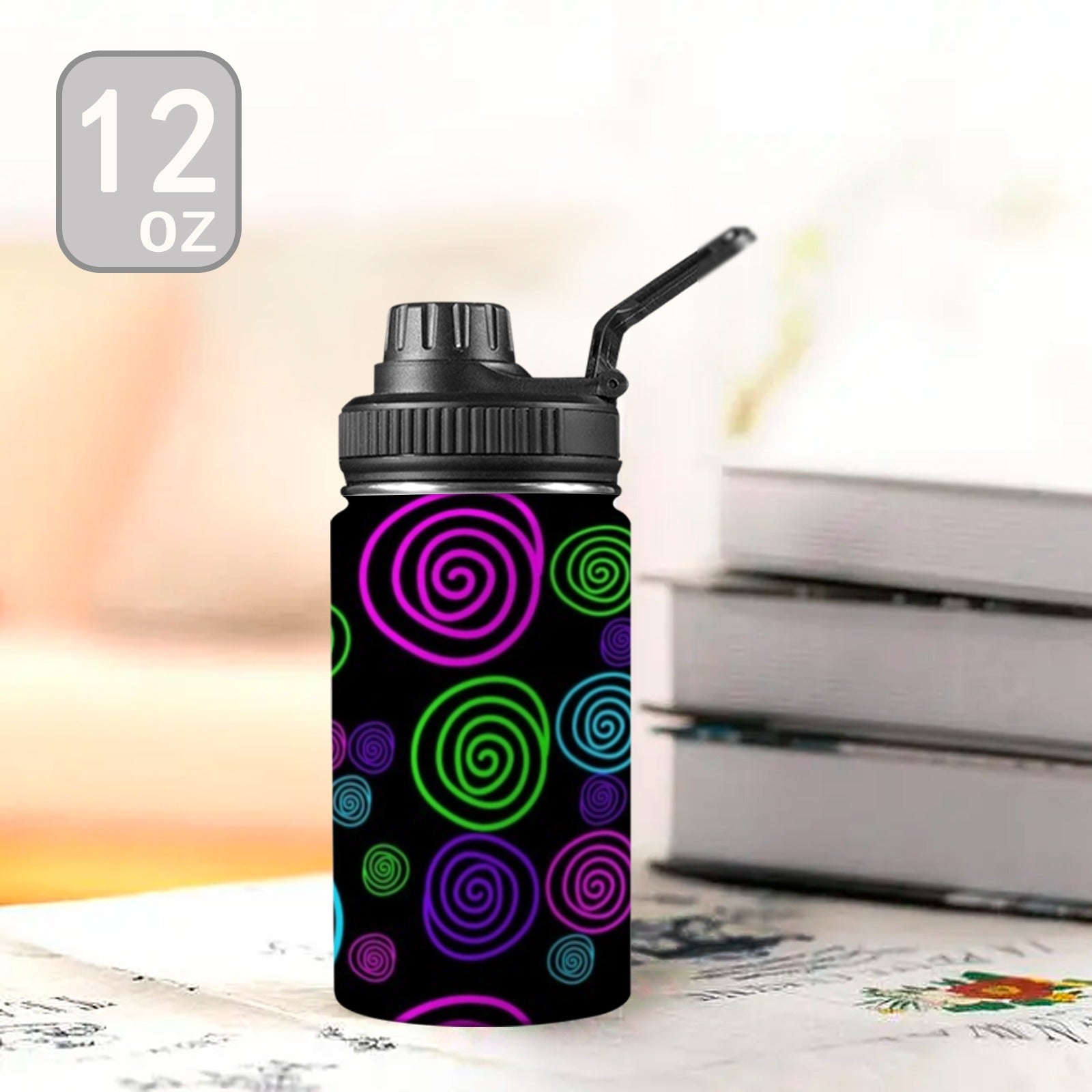 Neon Swirl - Kids Water Bottle with Chug Lid (12 oz)