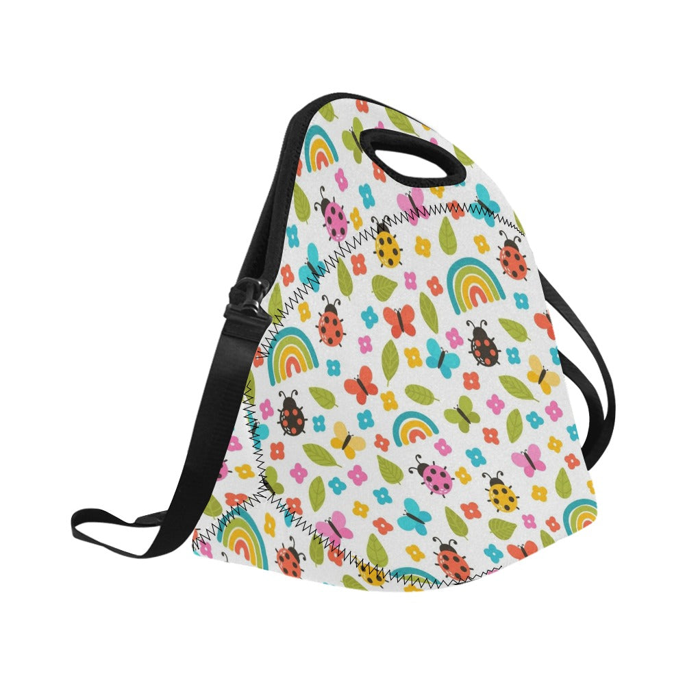 Ladybugs And Rainbows Neoprene Lunch Bag/Large (Model 1669) Neoprene Lunch Bag animal Printed Offshore