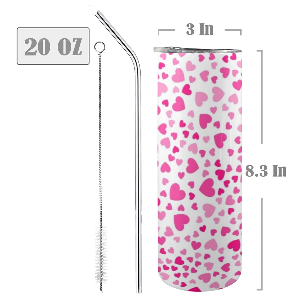 Pink Hearts On White - 20oz Tall Skinny Tumbler with Lid and Straw