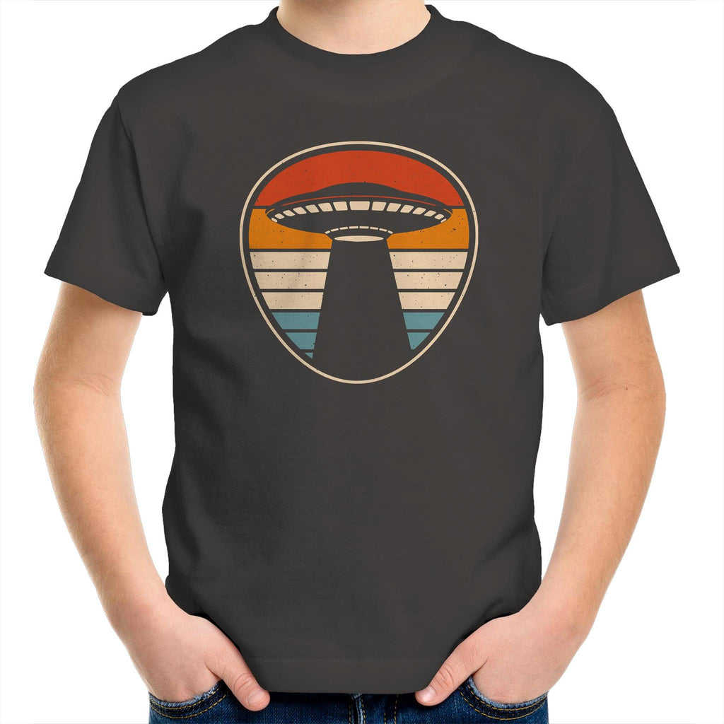 UFO, Retro Stripes - Kids Youth T-Shirt Charcoal Kids Youth T-shirt Printed In Australia